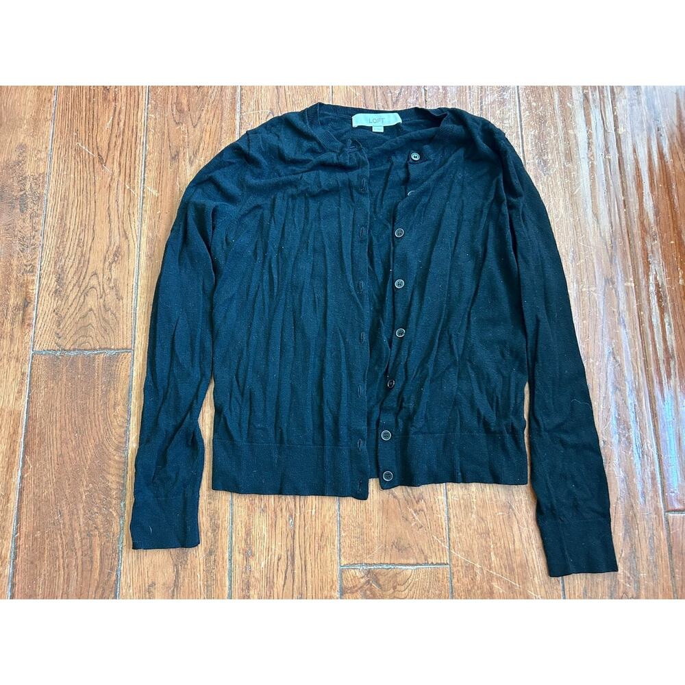 Loft Black Button Up Knit Sweater